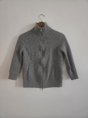 Quince Mongolian Cashmere Gray Zip-Up Sweater